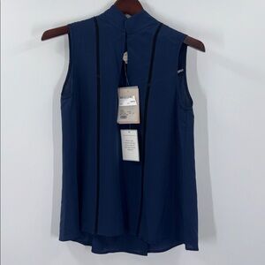 ZEUS+DIONE Navy Silk Tank Top Blouse with Cutouts NWT